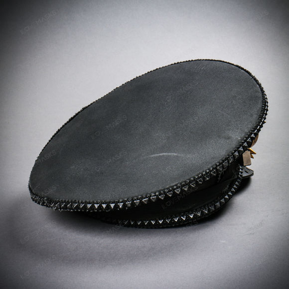 Steampunk Burning Man Spike Gold Goggles Captain Hat - Black - Picture 5 of 7